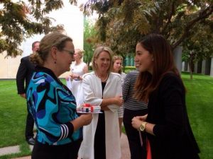 Minister Nash chatting with fellow Senator Jan McLucas and Country to Canberra, Hannah Wandel. 