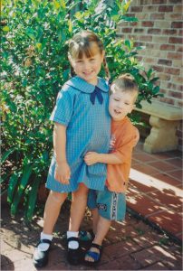 Vanessa and her brother on her first day of school. 